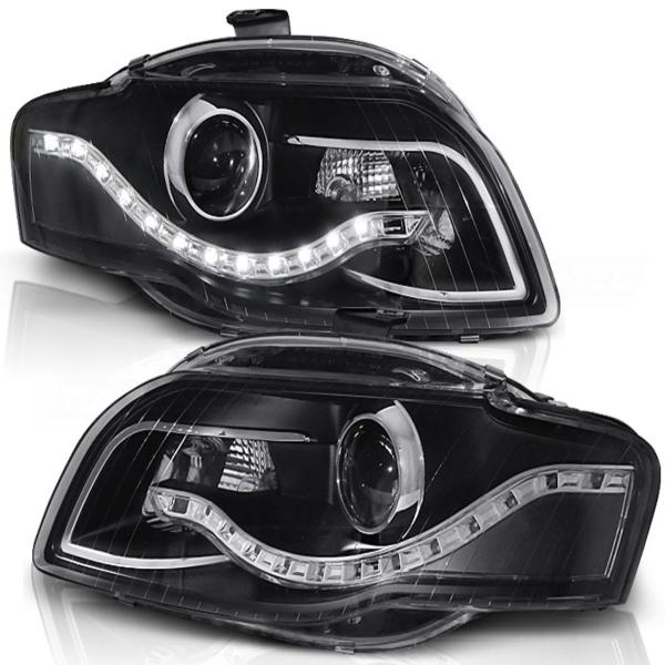 LED Tagfahrlicht Design Scheinwerfer passend für Audi A4 B7 05-08 schwarz