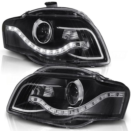 LED Tagfahrlicht Design Scheinwerfer passend für Audi A4 B7 05-08 schwarz