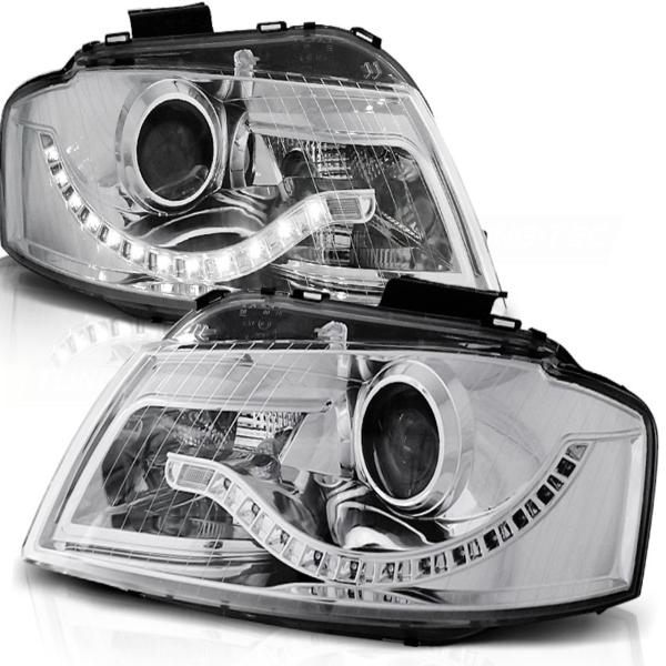 Scheinwerfer LED Tagfahrlicht Optik passend für Audi A3 8P 8PA Bj. 04-08 Chrom