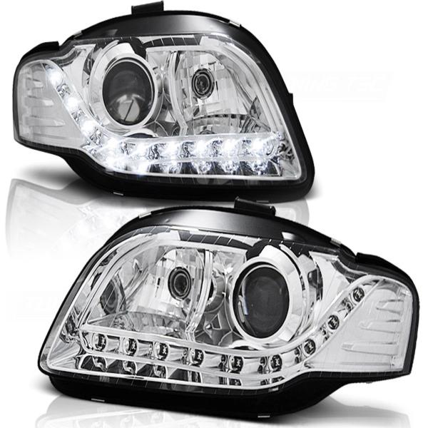 Scheinwerfer LED Tagfahrlicht Optik passend für Audi A4 B7 Bj. 04-08 Chrom