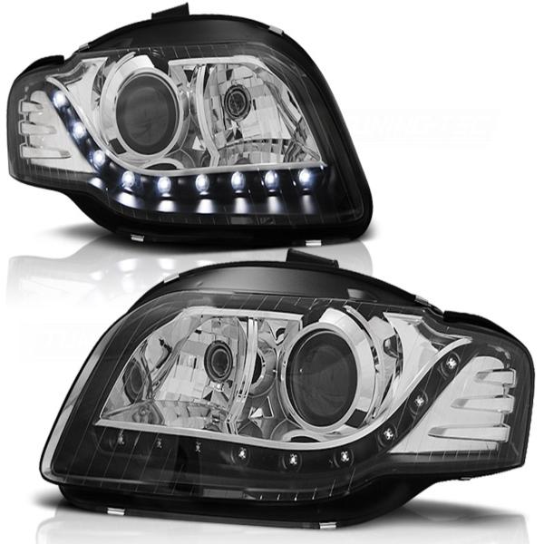 Scheinwerfer LED Tagfahrlicht Optik passend für Audi A4 B7 Bj. 04-08 Schwarz