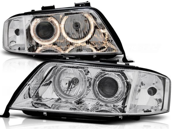 Scheinwerfer Angel Eyes passend für Audi A6 C5 4B Bj. 97-01 Chrom
