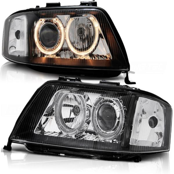 Scheinwerfer Angel Eyes passend für Audi A6 C5 4B Bj. 97-01 Schwarz