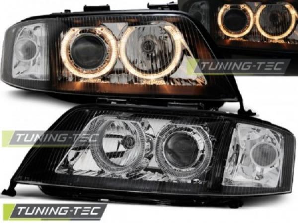 Scheinwerfer Angel Eyes passend für Audi A6 C5 4B Bj. 97-01 Schwarz