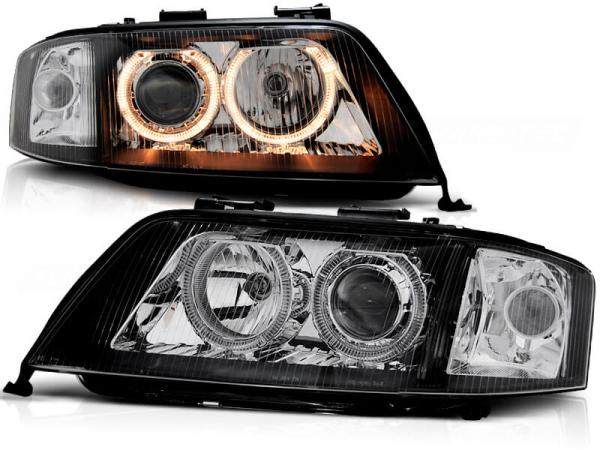 Scheinwerfer Angel Eyes passend für Audi A6 C5 4B Bj. 97-01 Schwarz