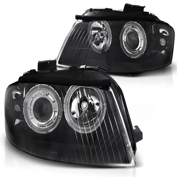 Scheinwerfer Angel Eyes passend für Audi A3 8P 8PA Bj. 04-08 Schwarz