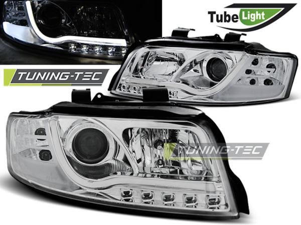 LED Tagfahrlicht Design Scheinwerfer passend für Audi A4 B6 00-04 chrom