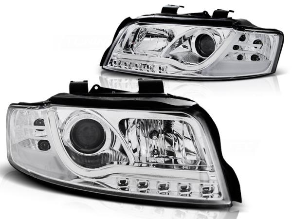 LED Tagfahrlicht Design Scheinwerfer passend für Audi A4 B6 00-04 chrom