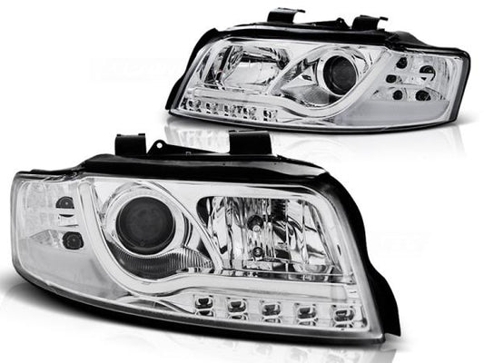 LED Tagfahrlicht Design Scheinwerfer passend für Audi A4 B6 00-04 chrom
