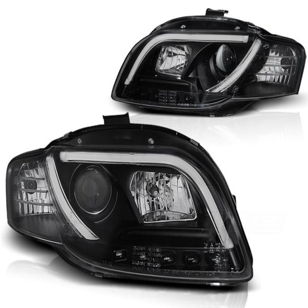 LED Tagfahrlicht Design Scheinwerfer passend für Audi A4 B7 05-08 schwarz LTI
