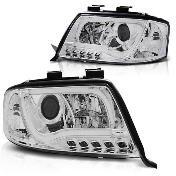 LED Tagfahrlicht Design Scheinwerfer passend für Audi A6 4B 97-01 chrom