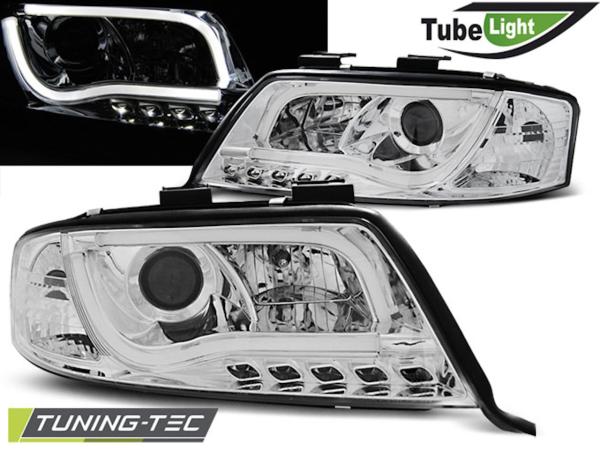 LED Tagfahrlicht Design Scheinwerfer passend für Audi A6 4B Facelift 01-04 chrom