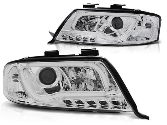 LED Tagfahrlicht Design Scheinwerfer passend für Audi A6 4B Facelift 01-04 chrom