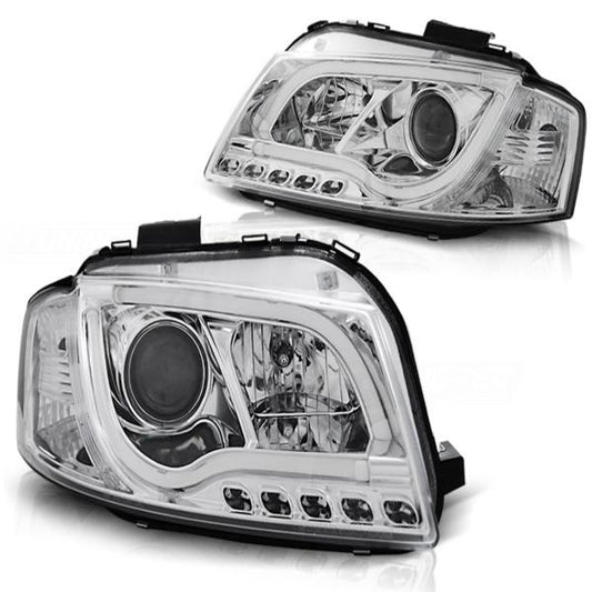 LED Tagfahrlicht Design Scheinwerfer passend für Audi A3 8P 04-08 chrom