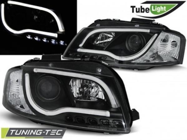 LED Tagfahrlicht - Design Scheinwerfer passend für Audi A3 8P 04-08 schwarz