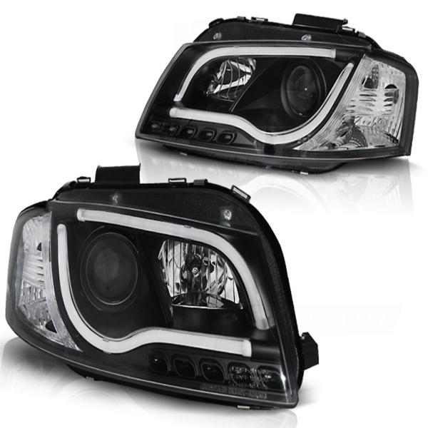 LED Tagfahrlicht - Design Scheinwerfer passend für Audi A3 8P 04-08 schwarz