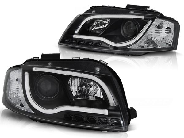 LED Tagfahrlicht - Design Scheinwerfer passend für Audi A3 8P 04-08 schwarz