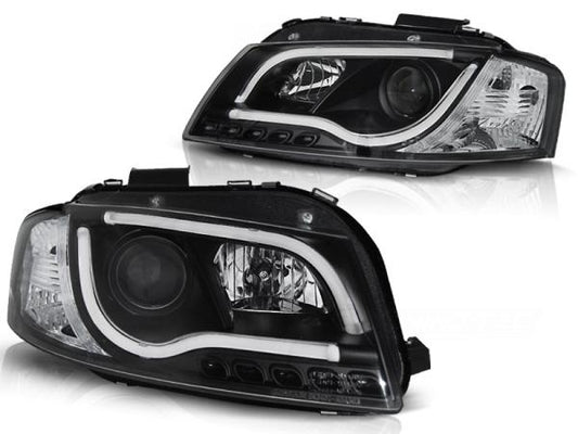 LED Tagfahrlicht - Design Scheinwerfer passend für Audi A3 8P 04-08 schwarz