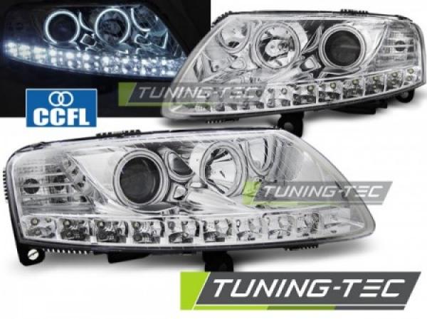 LED Angel Eyes Scheinwerfer passend für Audi A6 C6 (4F) 04-08 chrom