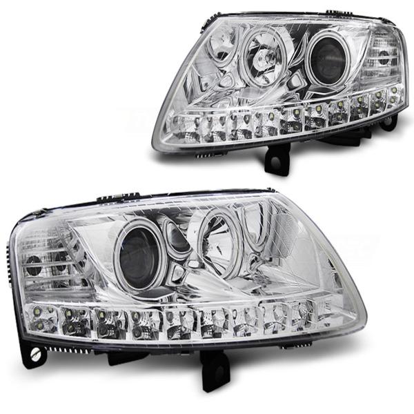 LED Angel Eyes Scheinwerfer passend für Audi A6 C6 (4F) 04-08 chrom