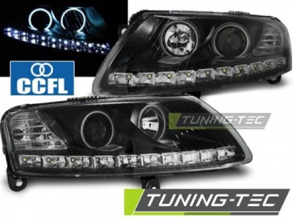 LED Angel Eyes Scheinwerfer passend für Audi A6 C6 (4F) 04-08 schwarz