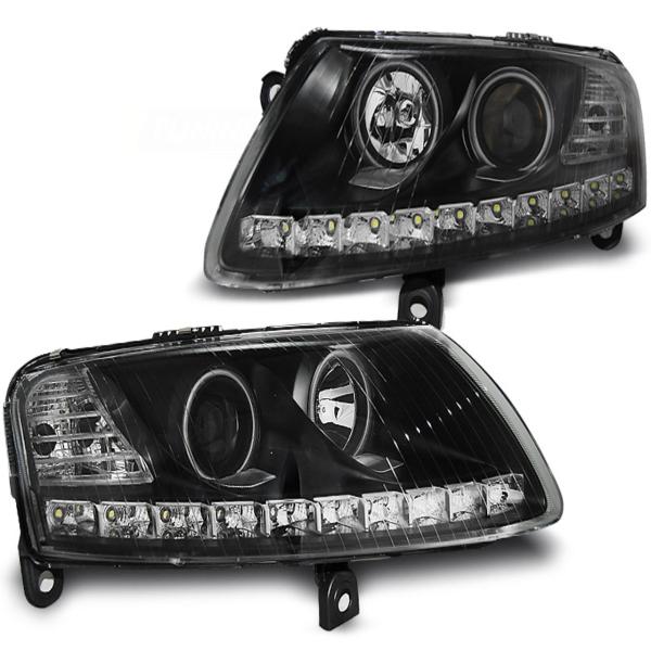 LED Angel Eyes Scheinwerfer passend für Audi A6 C6 (4F) 04-08 schwarz