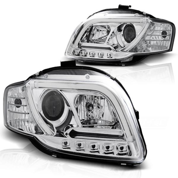 LED Tagfahrlicht Scheinwerfer passend für Audi A4 B7 05-08 chrom