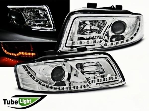 LED Tagfahrlicht Design Scheinwerfer passend für Audi A4 B6 00-04 chrom