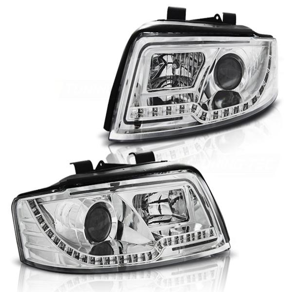 LED Tagfahrlicht Design Scheinwerfer passend für Audi A4 B6 00-04 chrom