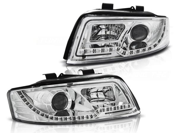LED Tagfahrlicht Design Scheinwerfer passend für Audi A4 B6 00-04 chrom