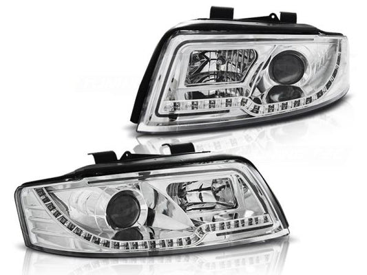 LED Tagfahrlicht Design Scheinwerfer passend für Audi A4 B6 00-04 chrom