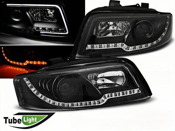 LED Tagfahrlicht Design Scheinwerfer passend für Audi A4 B6 00-04 schwarz