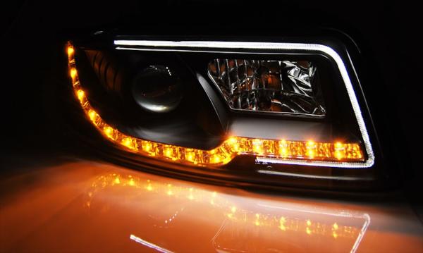 LED Tagfahrlicht Design Scheinwerfer passend für Audi A4 B6 00-04 schwarz