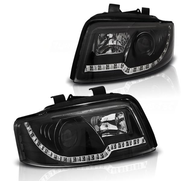 LED Tagfahrlicht Design Scheinwerfer passend für Audi A4 B6 00-04 schwarz