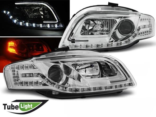 LED Tagfahrlicht Design Scheinwerfer passend für Audi A4 B7 05-08 chrom