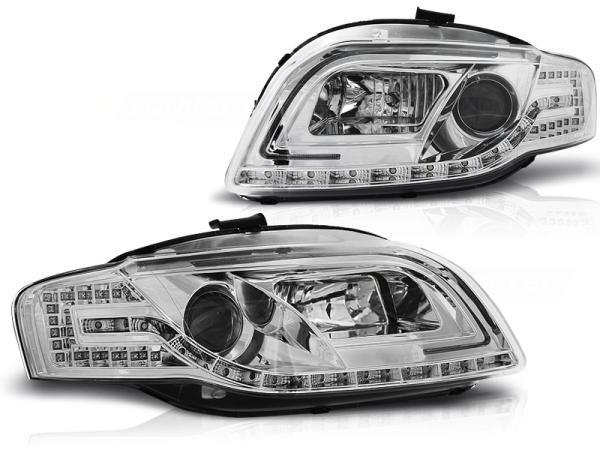 LED Tagfahrlicht Design Scheinwerfer passend für Audi A4 B7 05-08 chrom