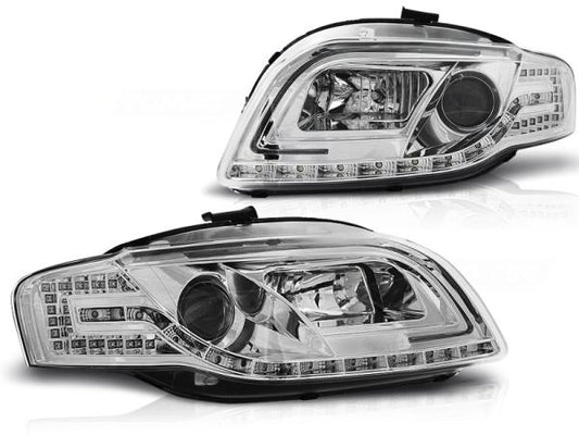 LED Tagfahrlicht Design Scheinwerfer passend für Audi A4 B7 05-08 chrom