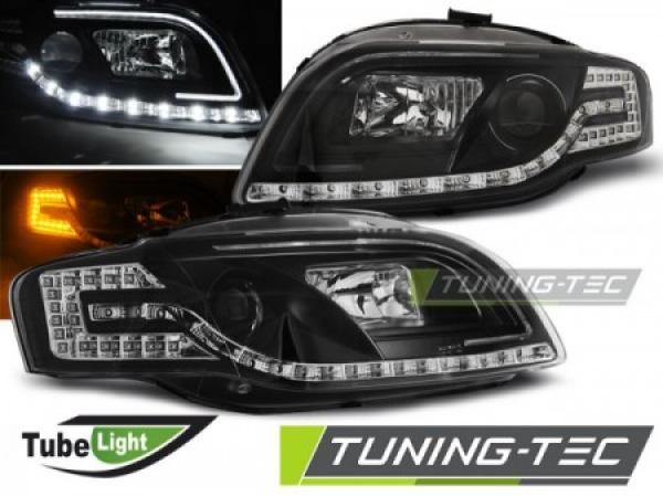 Scheinwerfer LED Tagfahrlicht Optik passend für Audi A4 B7 Bj. 04-08 Schwarz LTI