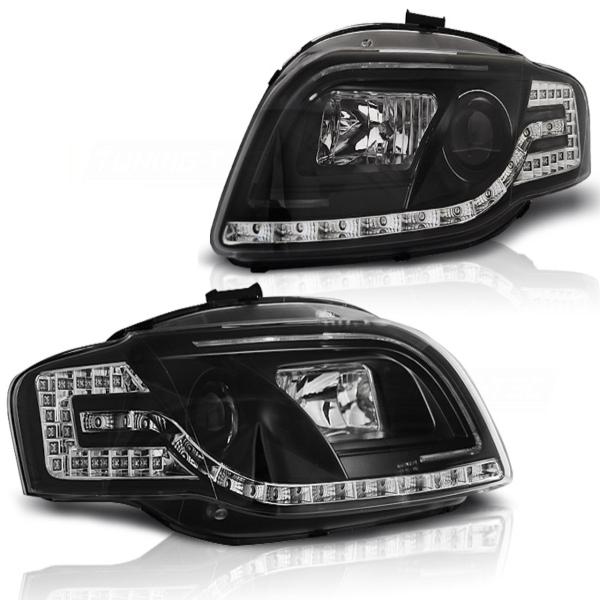 Scheinwerfer LED Tagfahrlicht Optik passend für Audi A4 B7 Bj. 04-08 Schwarz LTI
