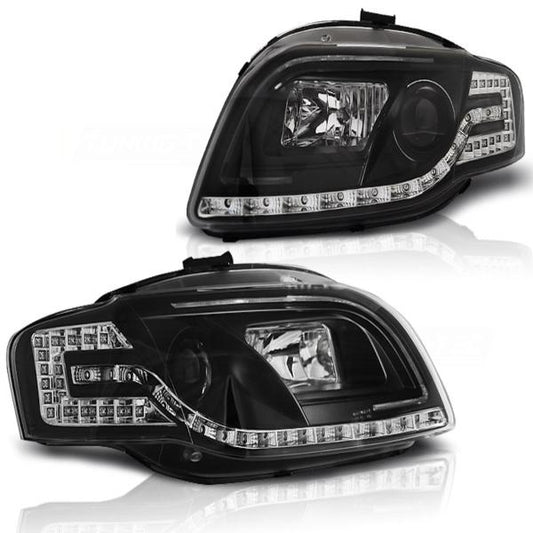 Scheinwerfer LED Tagfahrlicht Optik passend für Audi A4 B7 Bj. 04-08 Schwarz LTI