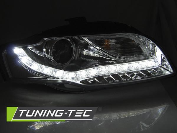 LED Tagfahrlicht Design Scheinwerfer passend für Audi A4 B7 05-08 chrom