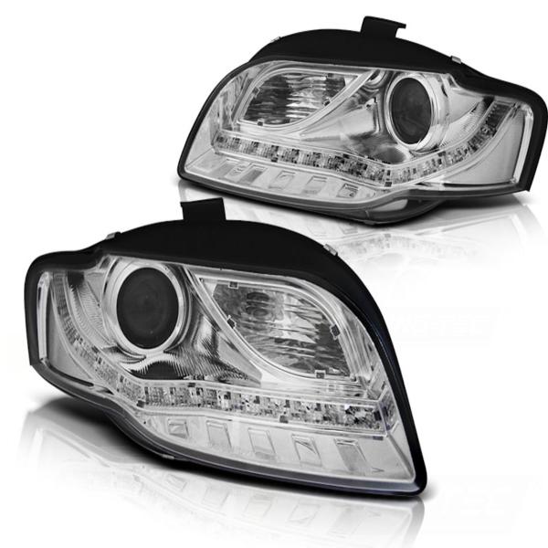 LED Tagfahrlicht Design Scheinwerfer passend für Audi A4 B7 05-08 chrom