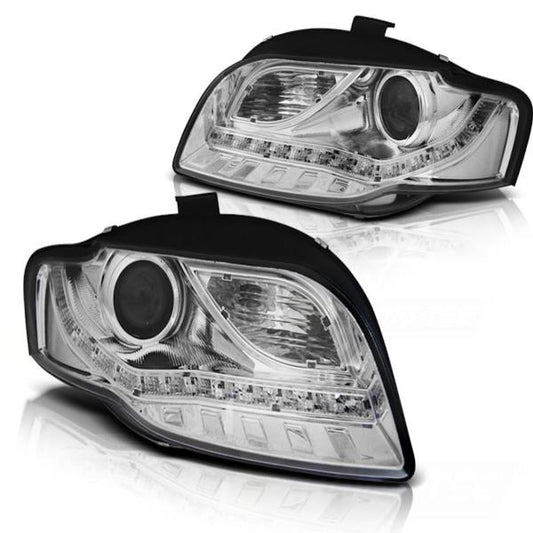 LED Tagfahrlicht Design Scheinwerfer passend für Audi A4 B7 05-08 chrom