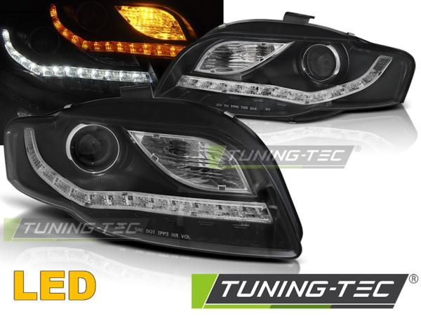 LED Tagfahrlicht Design Scheinwerfer passend für Audi A4 B7 05-08 schwarz