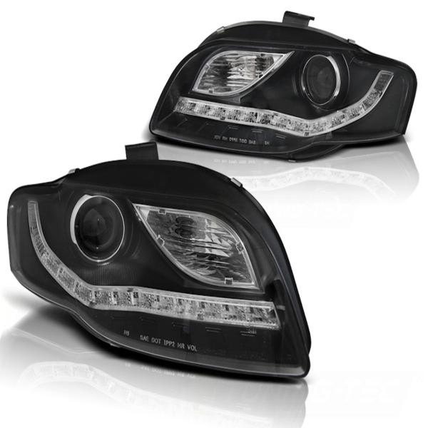 LED Tagfahrlicht Design Scheinwerfer passend für Audi A4 B7 05-08 schwarz