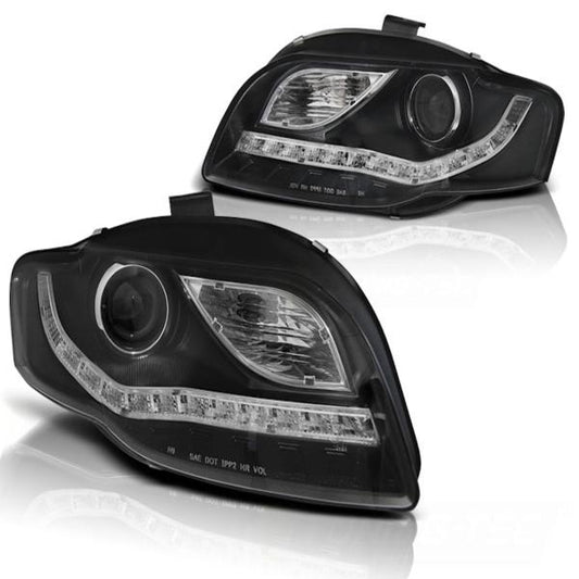LED Tagfahrlicht Design Scheinwerfer passend für Audi A4 B7 05-08 schwarz