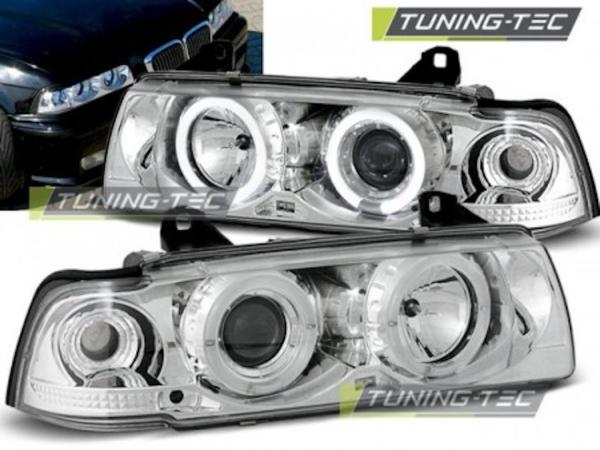 Scheinwerfer Angel Eyes passend für BMW 3er E36 Limo Touring Bj. 90-99 Chrom