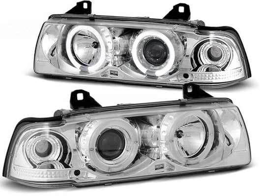 Scheinwerfer Angel Eyes passend für BMW 3er E36 Limo Touring Bj. 90-99 Chrom