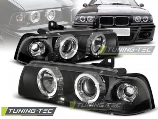 Scheinwerfer Angel Eyes passend für BMW 3er E36 Limo Touring Bj. 90-99 Schwarz