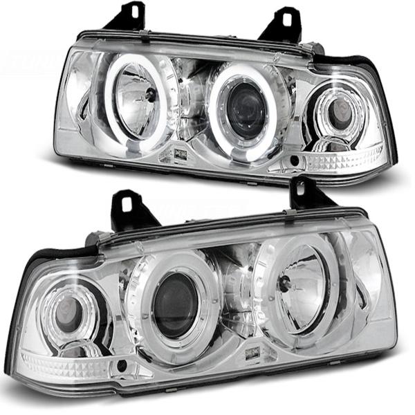 Scheinwerfer Angel Eyes passend für BMW 3er E36 Cabrio Coupe Bj. 92-99 Chrom